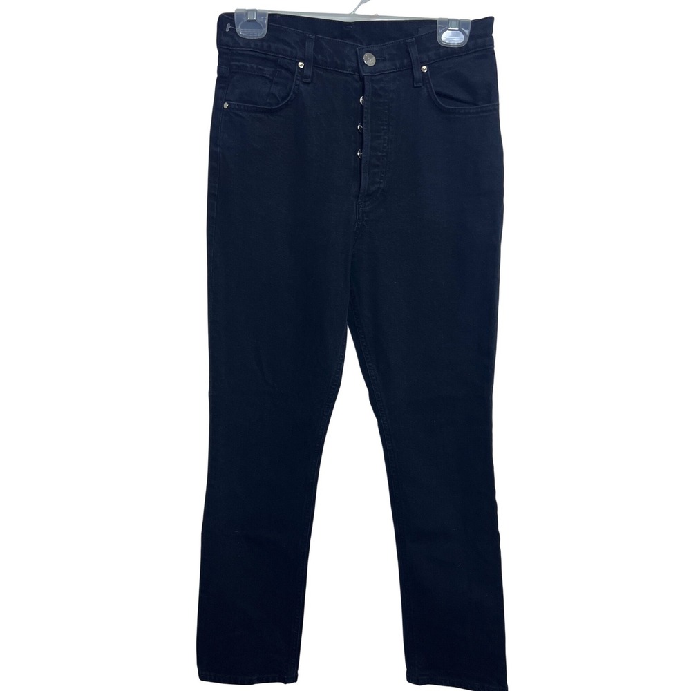 GOLDSIGN Womens High Rise Straight Leg Jeans Black Button Fly‎ 29 Dark Wash Chic